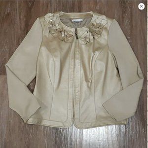 (L) Peter Nygard 100% Leather Knit Detail Metallic Fancy Formal Special Occasion